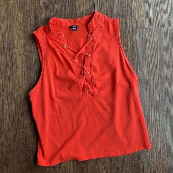 Guess Orange Sleeveless Criss Cross Crop Top Size Medium - Picture 2 of 5